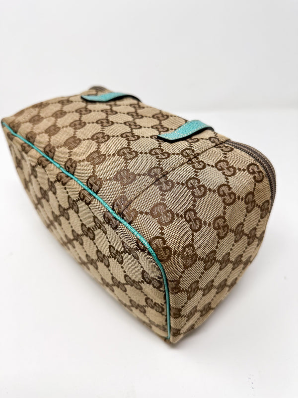 Gucci Turquoise GG Canvas Cosmetics Bag