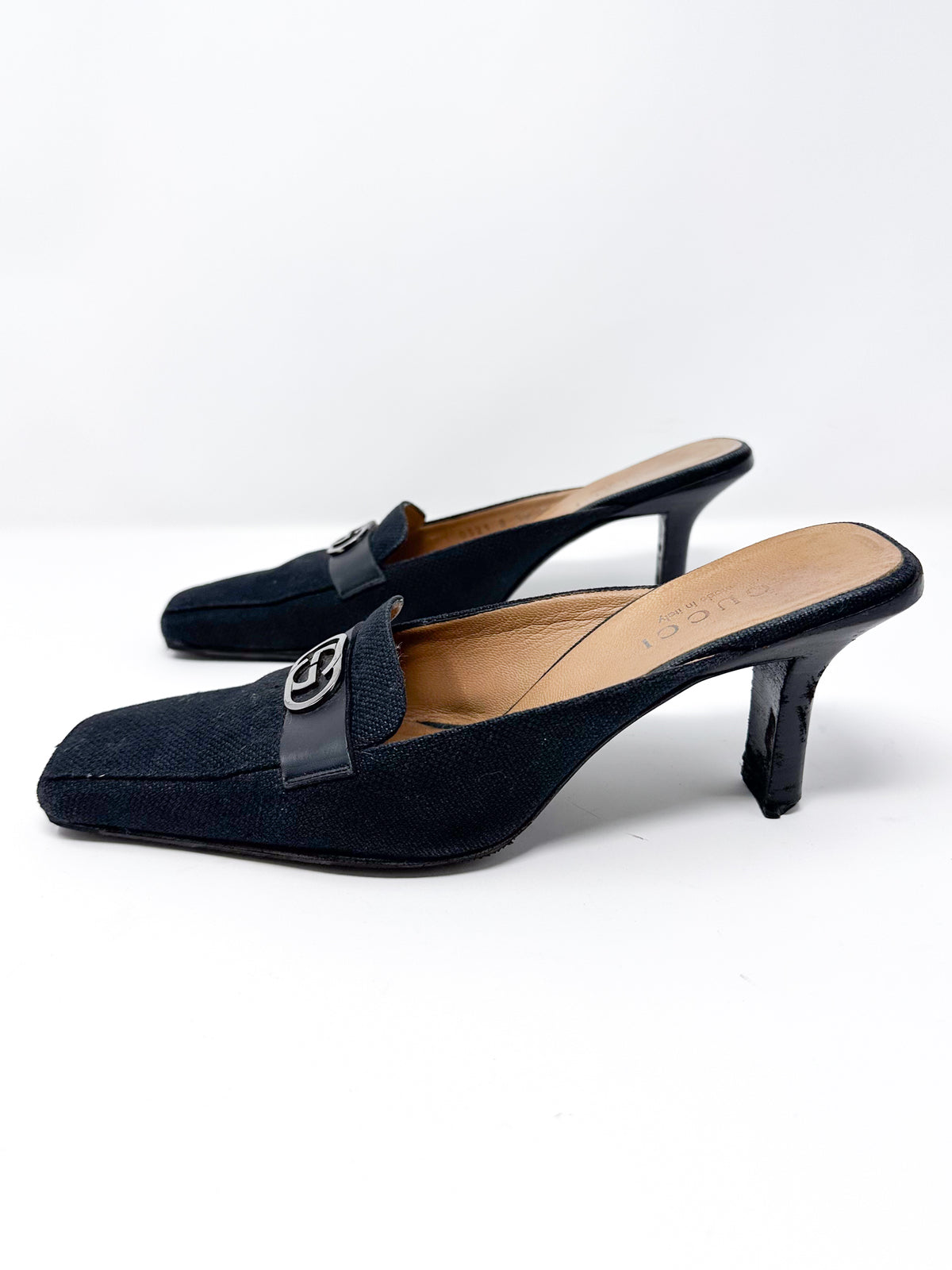 Gucci Canvas Sqaure Toe Mule Pumps