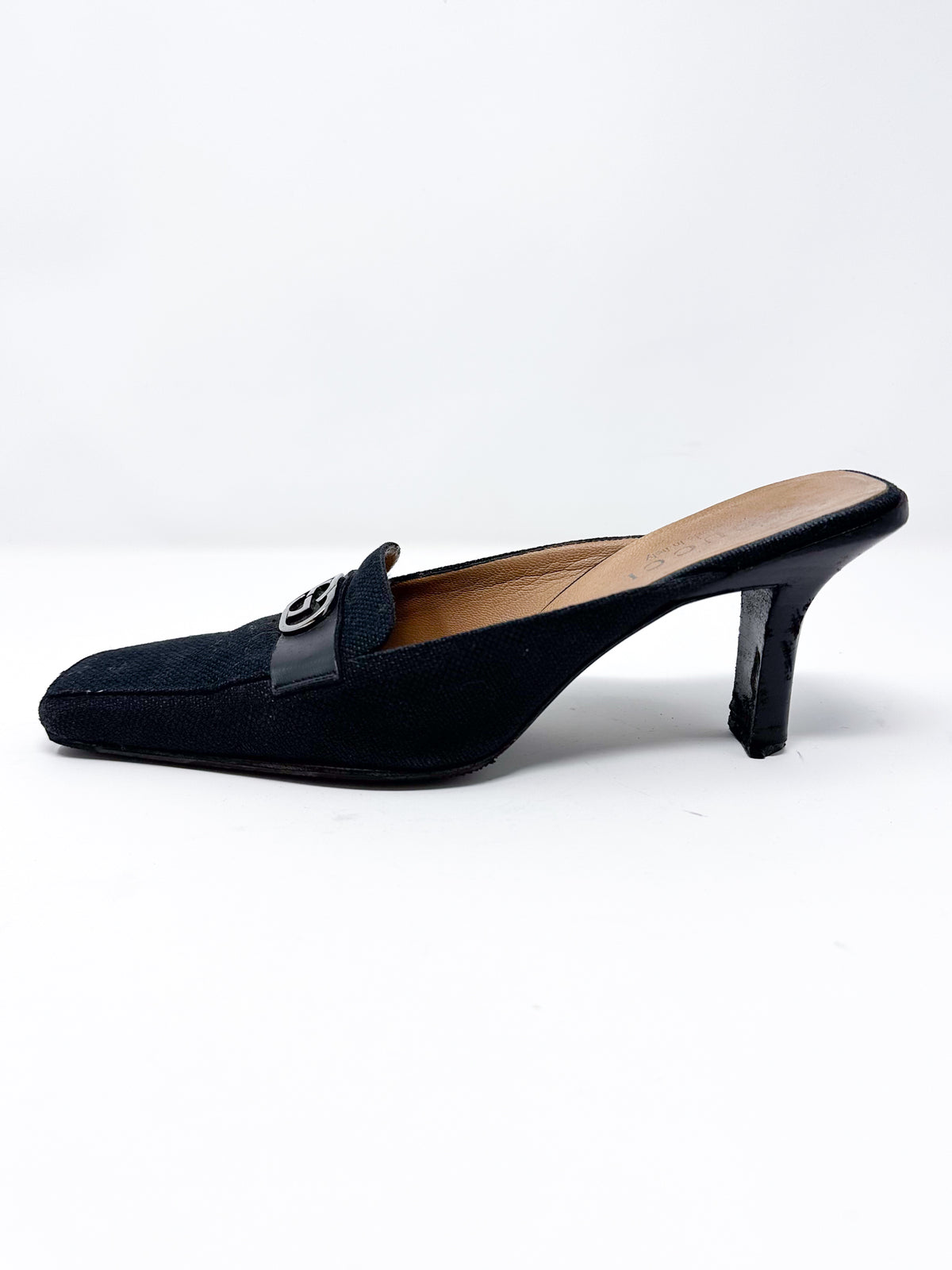 Gucci Canvas Sqaure Toe Mule Pumps