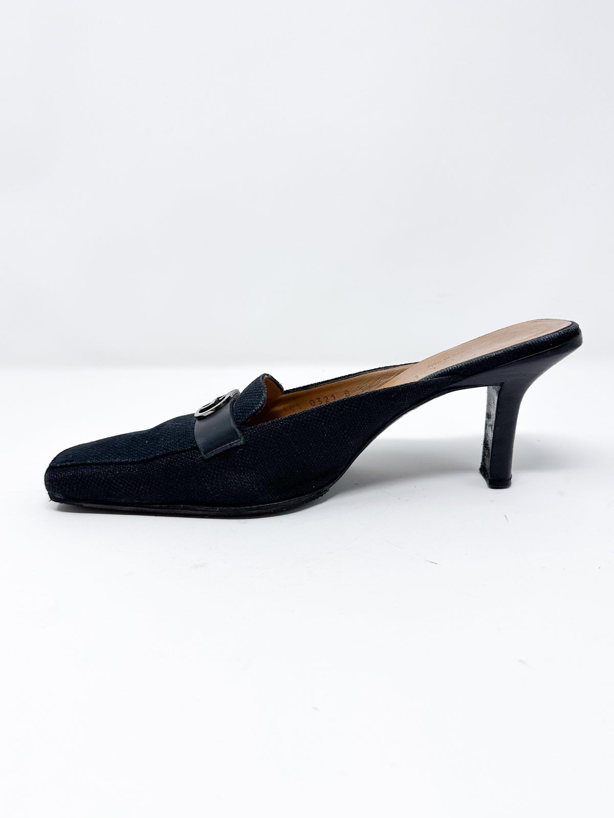 Gucci Canvas Sqaure Toe Mule Pumps