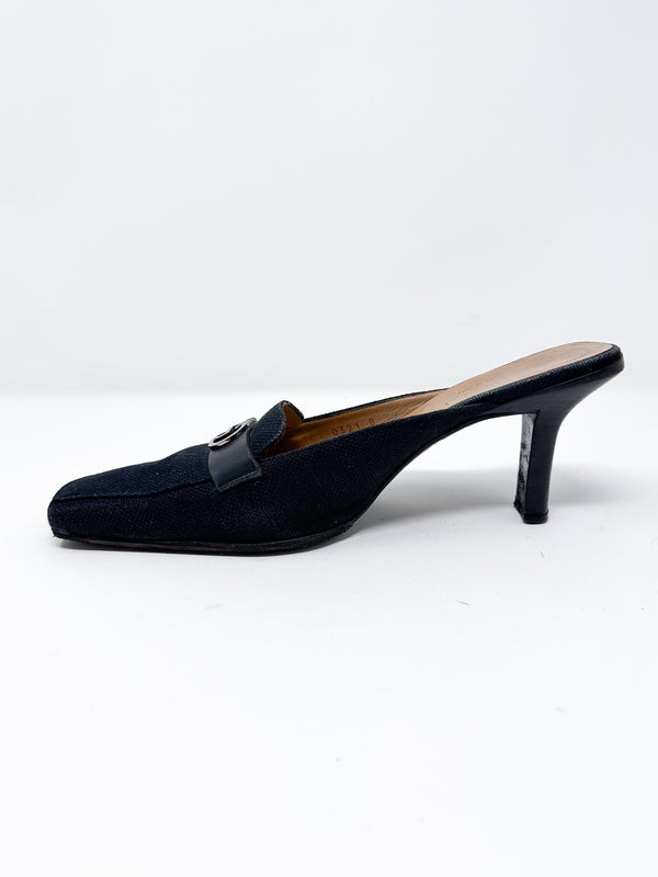 Gucci Canvas Sqaure Toe Mule Pumps