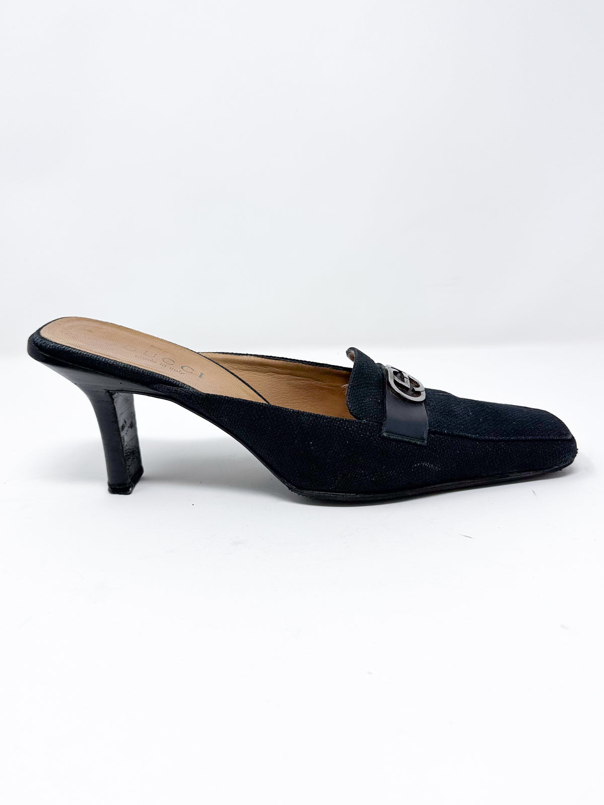 Gucci Canvas Sqaure Toe Mule Pumps