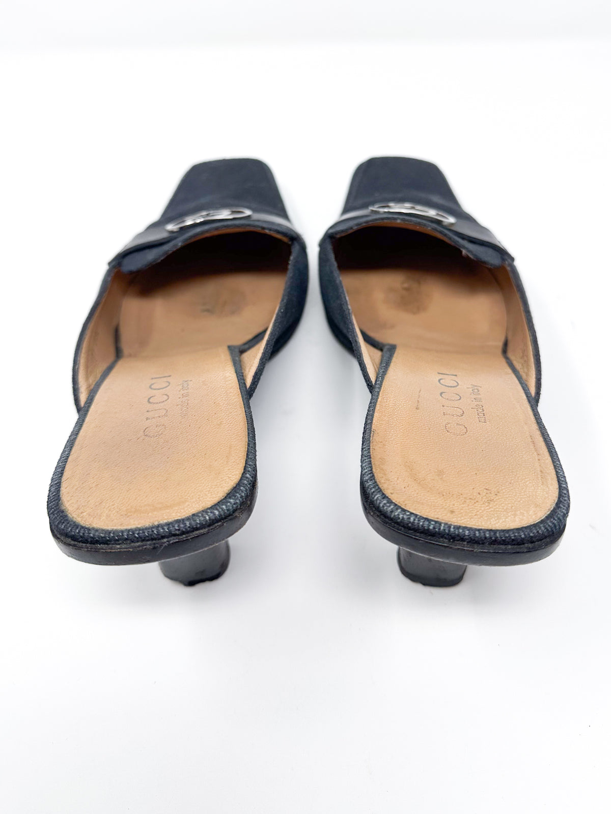 Gucci Canvas Sqaure Toe Mule Pumps