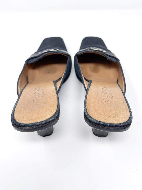 Gucci Canvas Sqaure Toe Mule Pumps