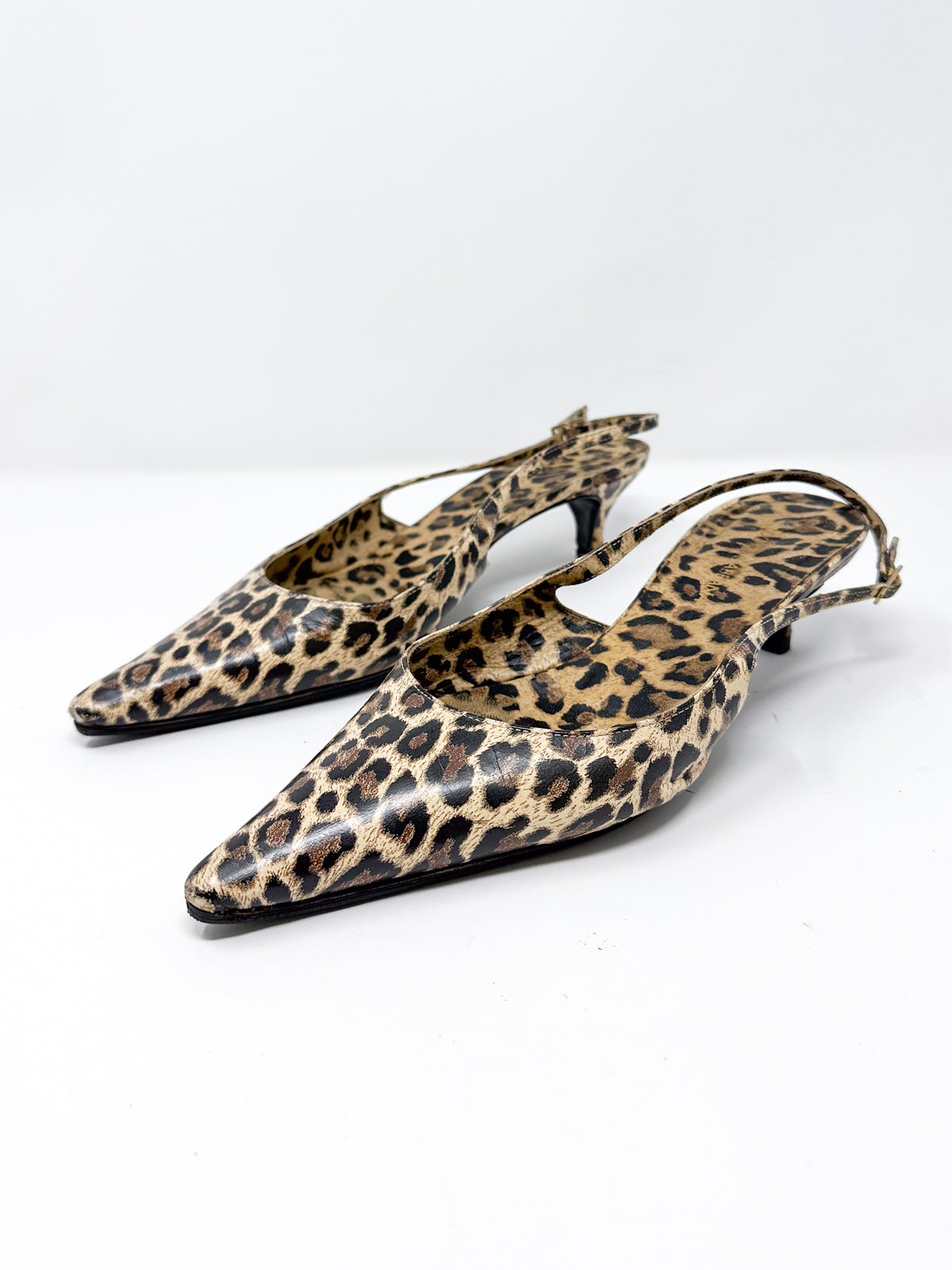 Dolce & Gabbana Vintage Leopard Print Pointed Toe Slingback Kitten Heels