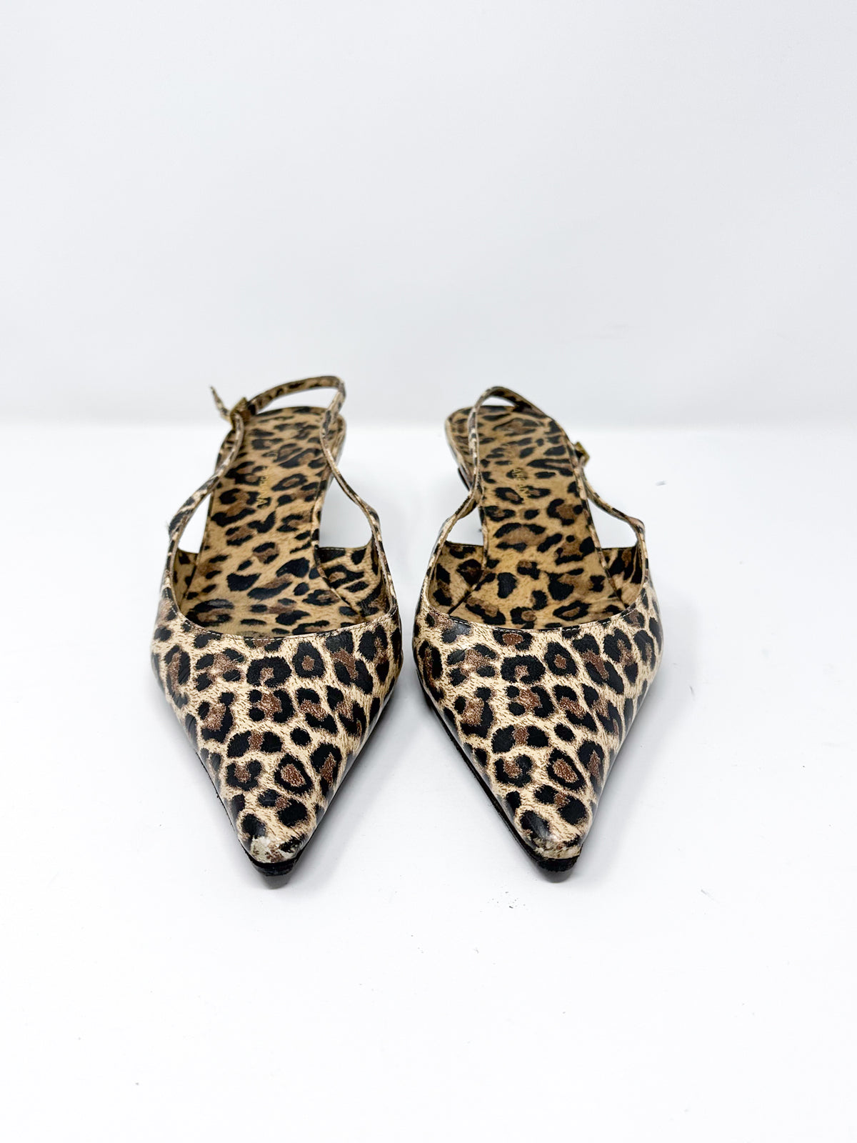 Dolce & Gabbana Vintage Leopard Print Pointed Toe Slingback Kitten Heels