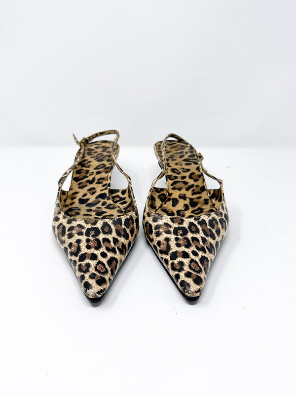 Dolce & Gabbana Vintage Leopard Print Pointed Toe Slingback Kitten Heels