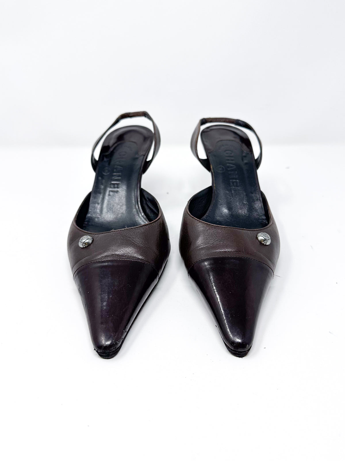 Chanel Vintage Brown Leather Slingback Pumps