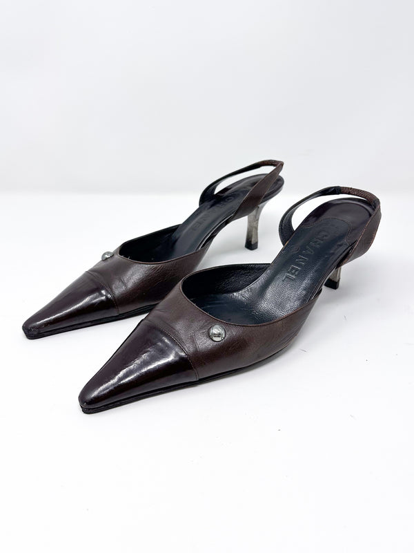 Chanel Vintage Brown Leather Slingback Pumps