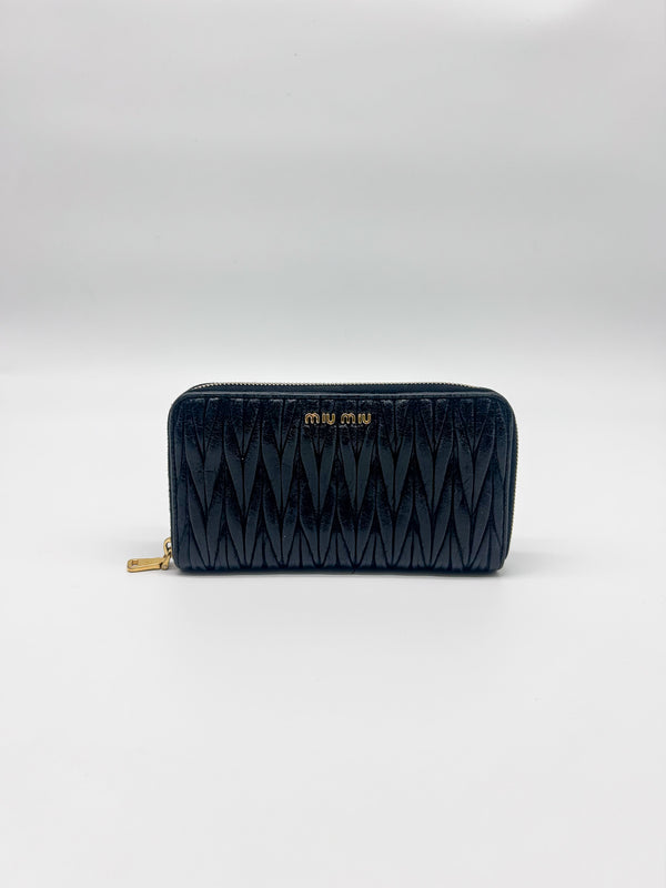 Miu Miu Black Leather Matelassé Lux Wallet