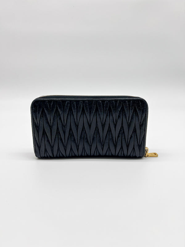 Miu Miu Black Leather Matelassé Lux Wallet
