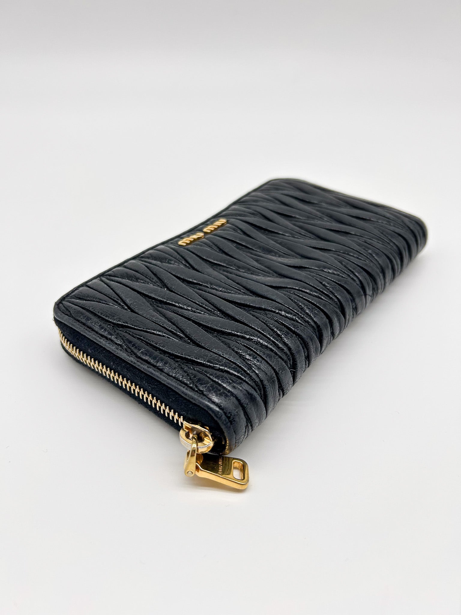 Miu Miu Black Leather Matelassé Lux Wallet