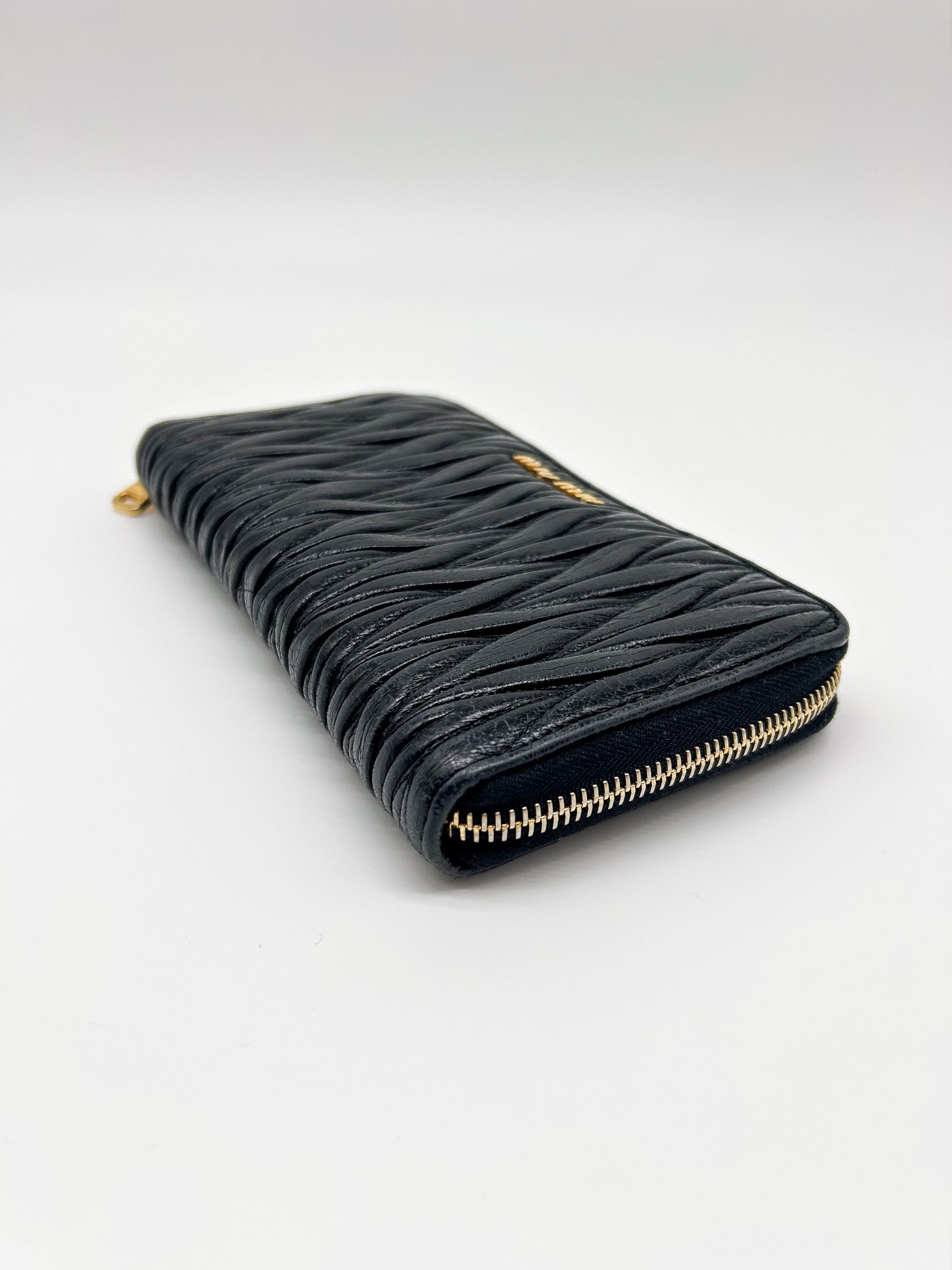 Miu Miu Black Leather Matelassé Lux Wallet
