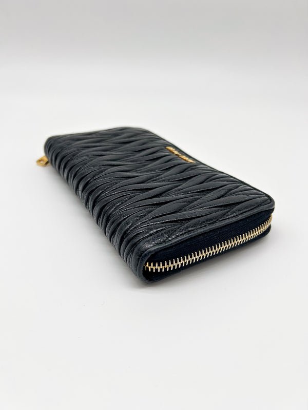 Miu Miu Black Leather Matelassé Lux Wallet