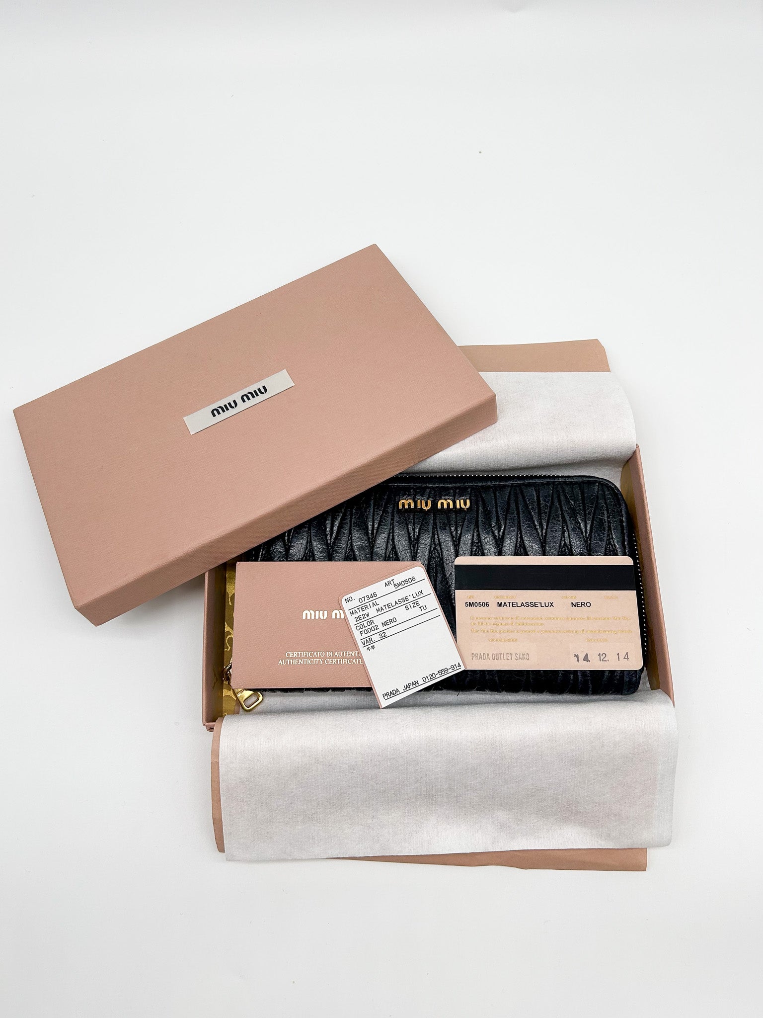 Miu Miu Black Leather Matelassé Lux Wallet