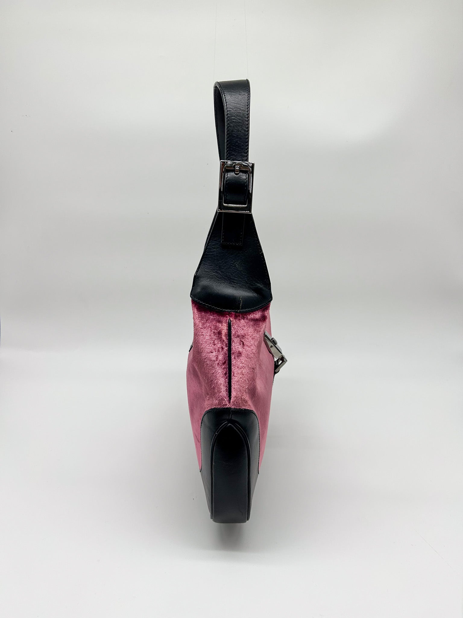 Gucci Jackie Pink Velvet and Black Leather Shoulder Bag