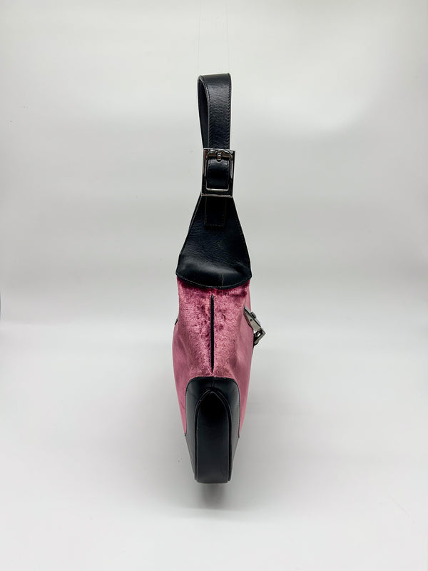 Gucci Jackie Pink Velvet and Black Leather Shoulder Bag