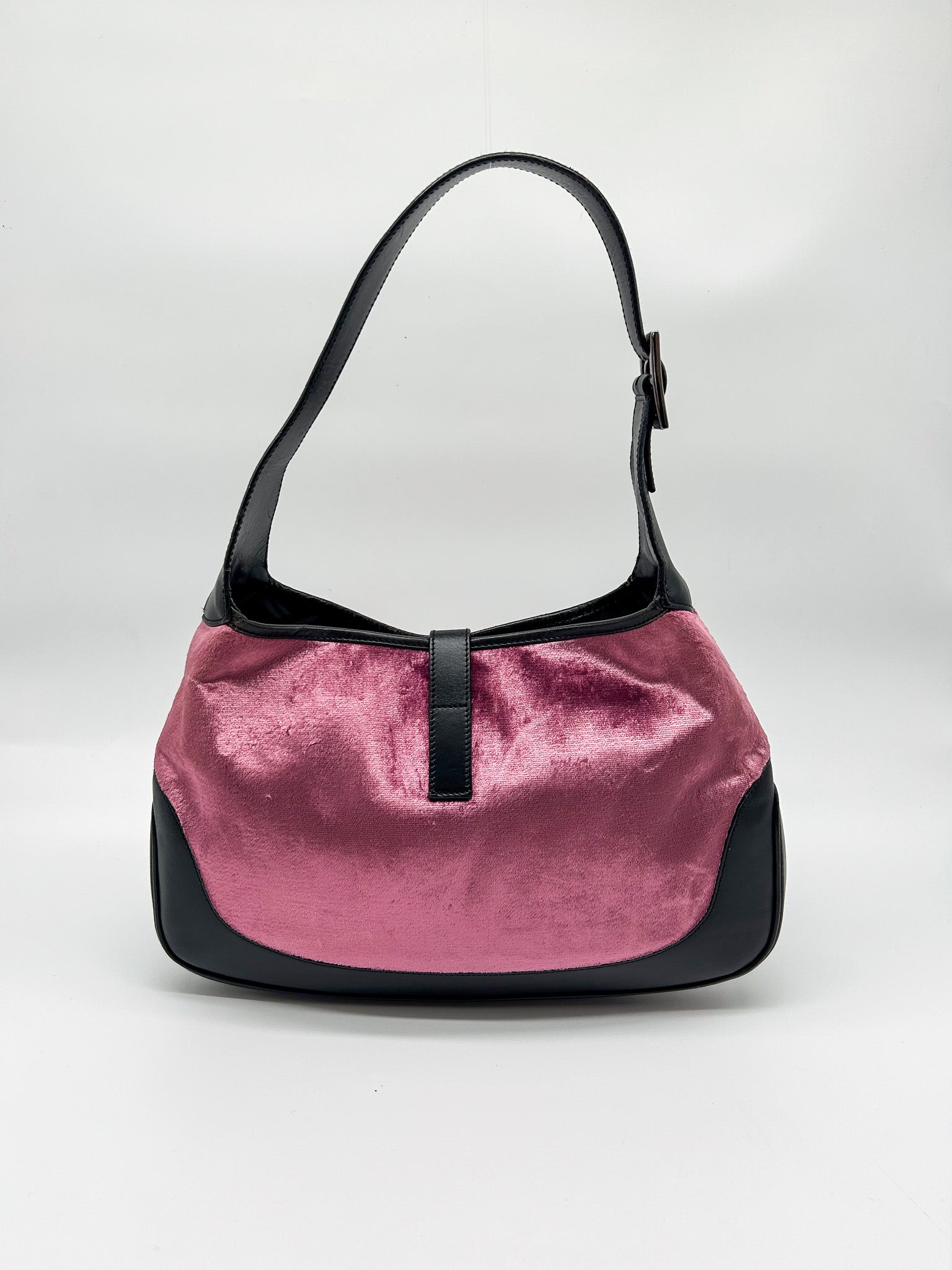 Gucci Jackie Pink Velvet and Black Leather Shoulder Bag