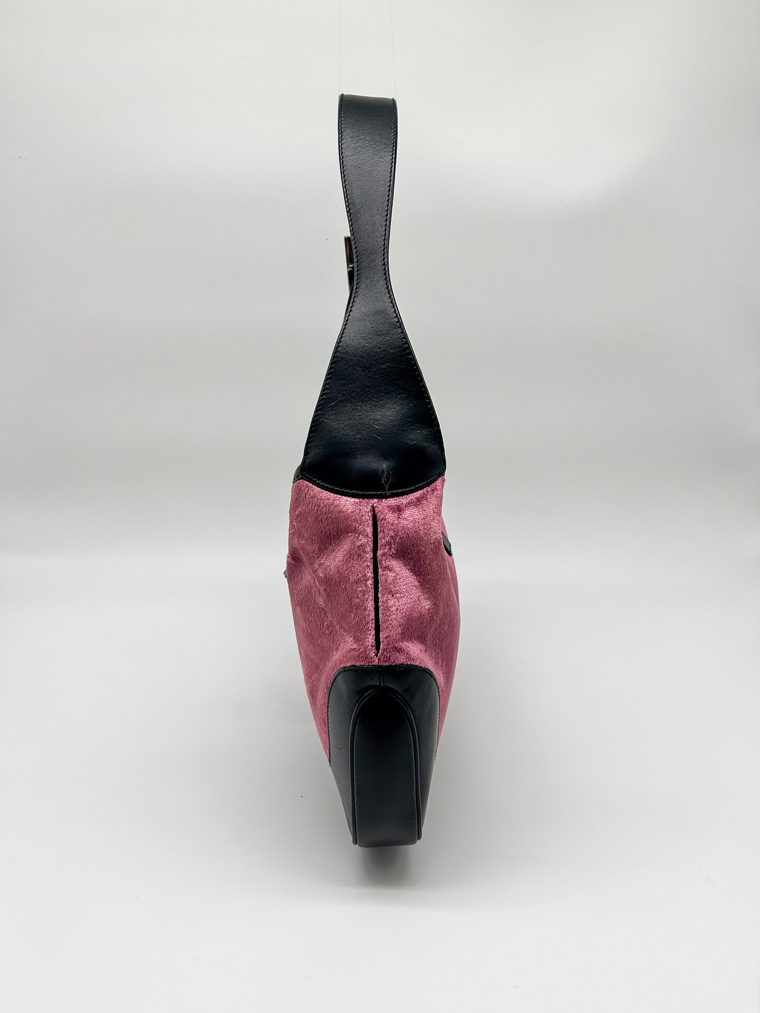 Gucci Jackie Pink Velvet and Black Leather Shoulder Bag