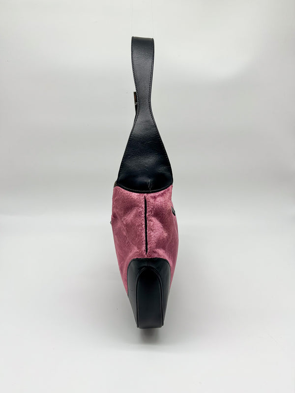Gucci Jackie Pink Velvet and Black Leather Shoulder Bag