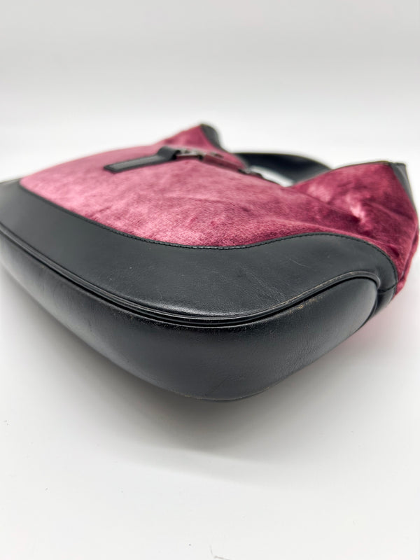 Gucci Jackie Pink Velvet and Black Leather Shoulder Bag
