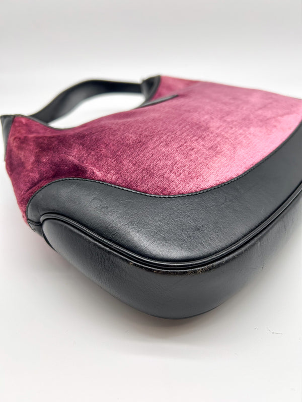 Gucci Jackie Pink Velvet and Black Leather Shoulder Bag