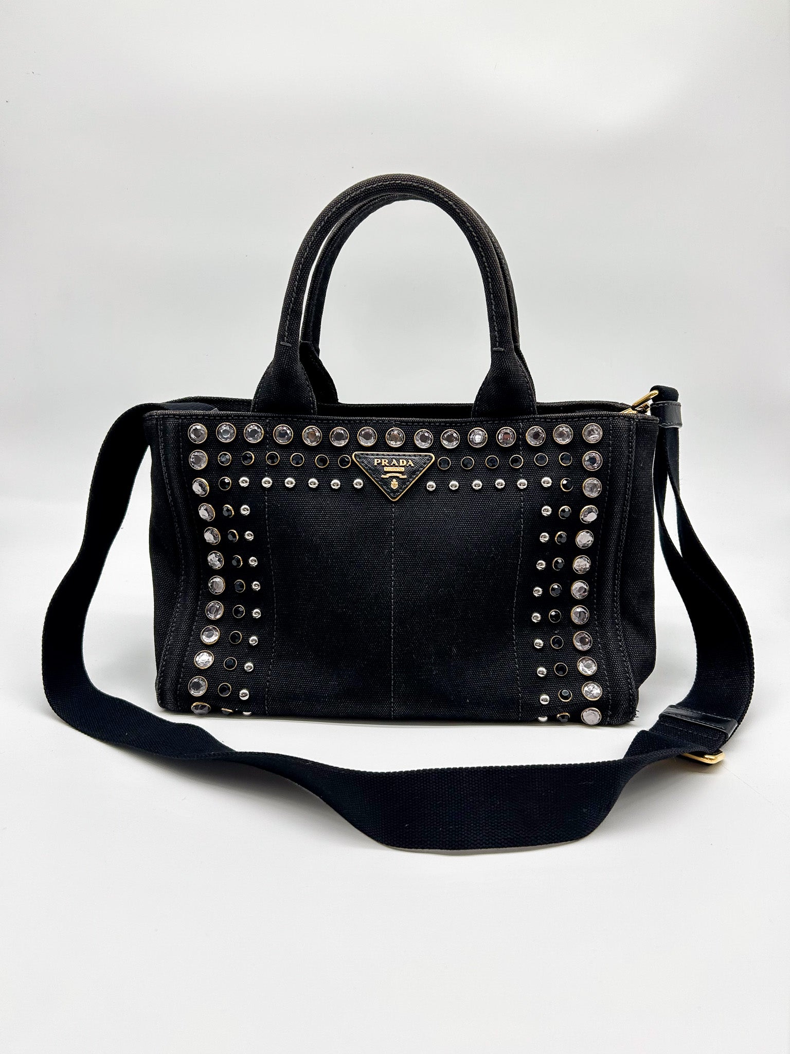 Prada Canapa Bijoux Studded Tote Bag