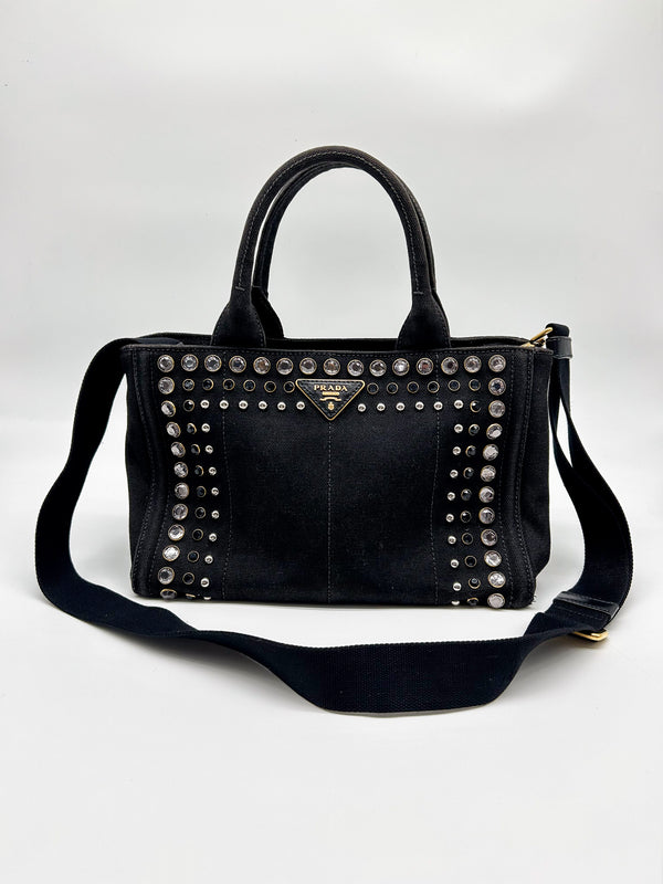 Prada Canapa Bijoux Studded Tote Bag