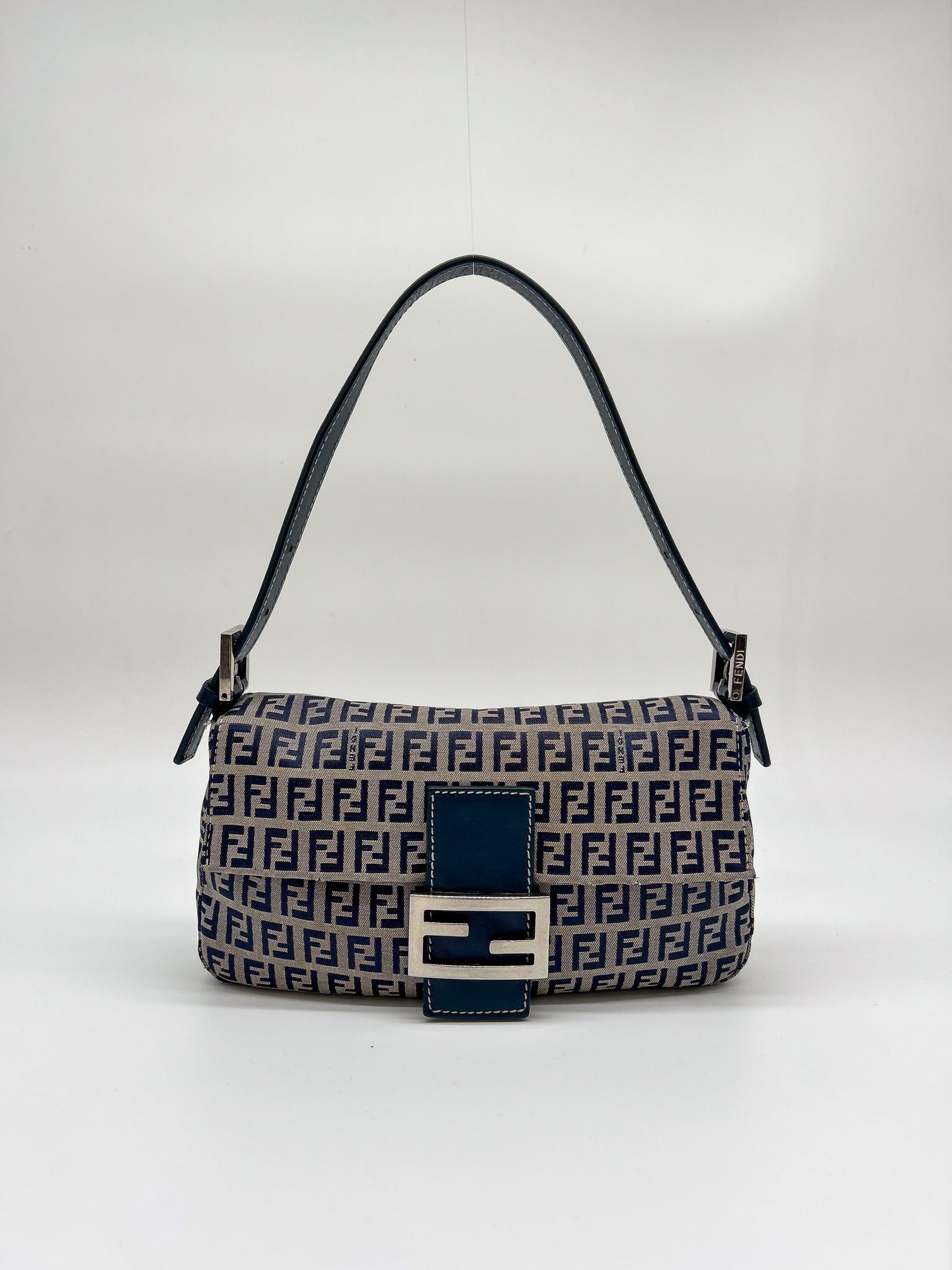 Fendi Navy Zucchino Baguette Shoulder Bag