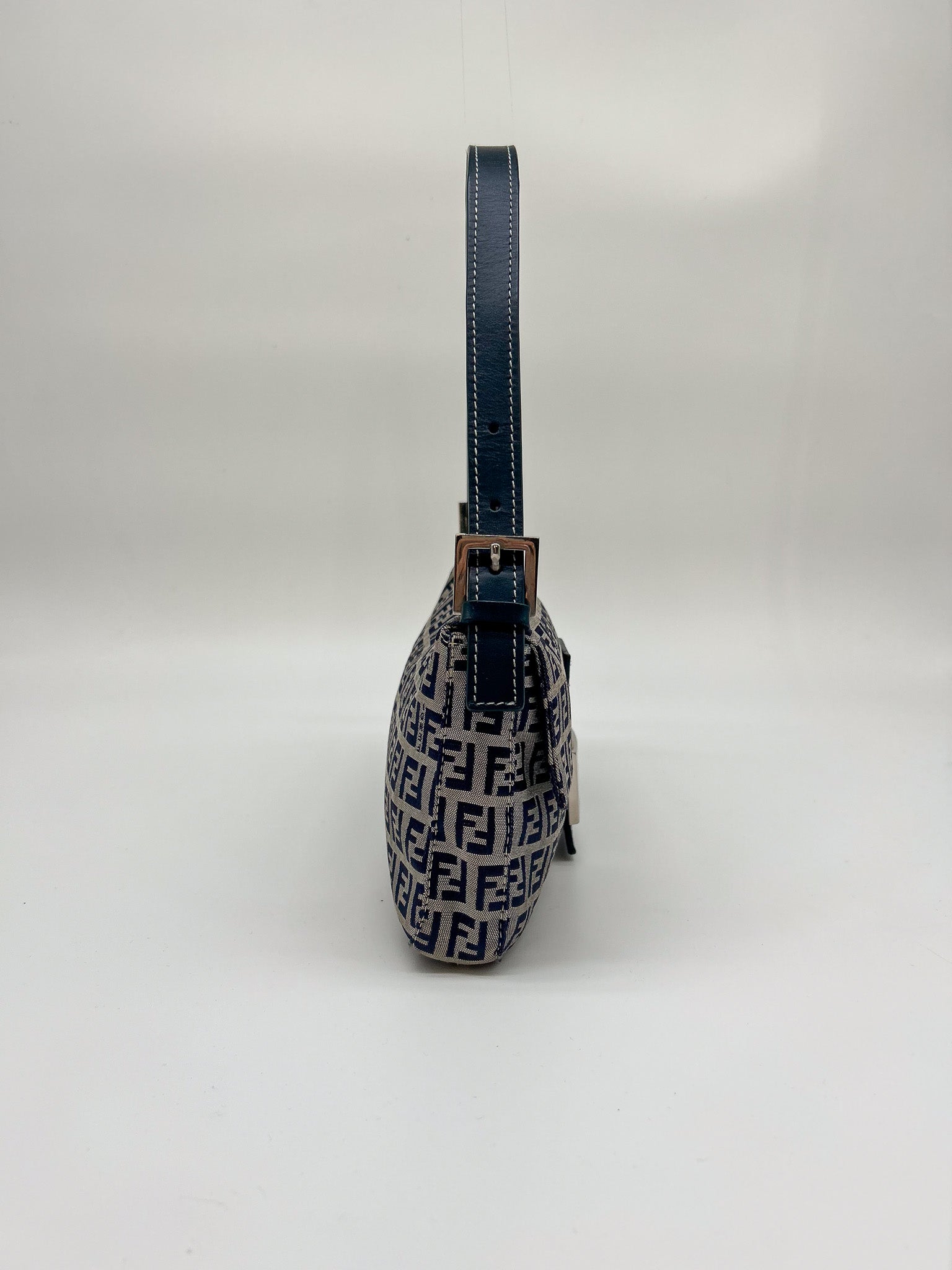 Fendi Navy Zucchino Baguette Shoulder Bag