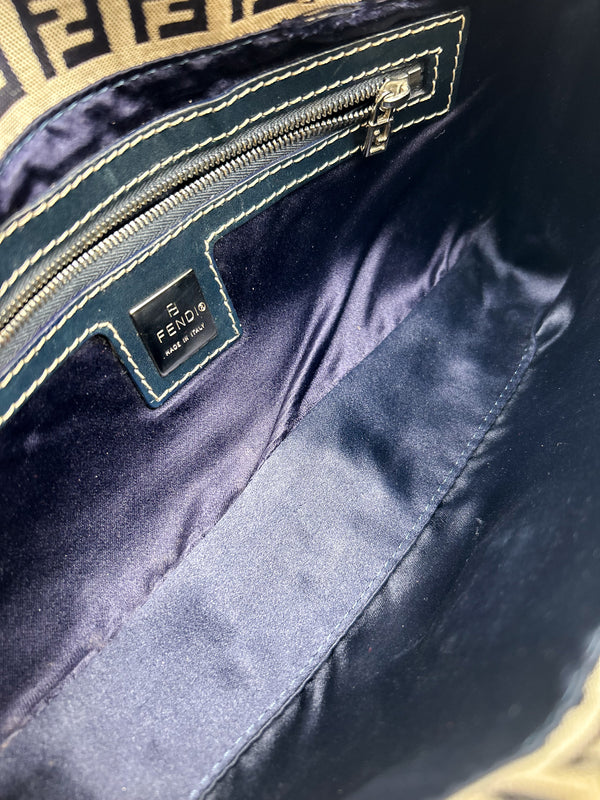 Fendi Navy Zucchino Baguette Shoulder Bag