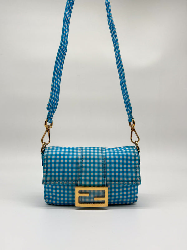 Fendi Gingham Nylon Mini Baguette Bag