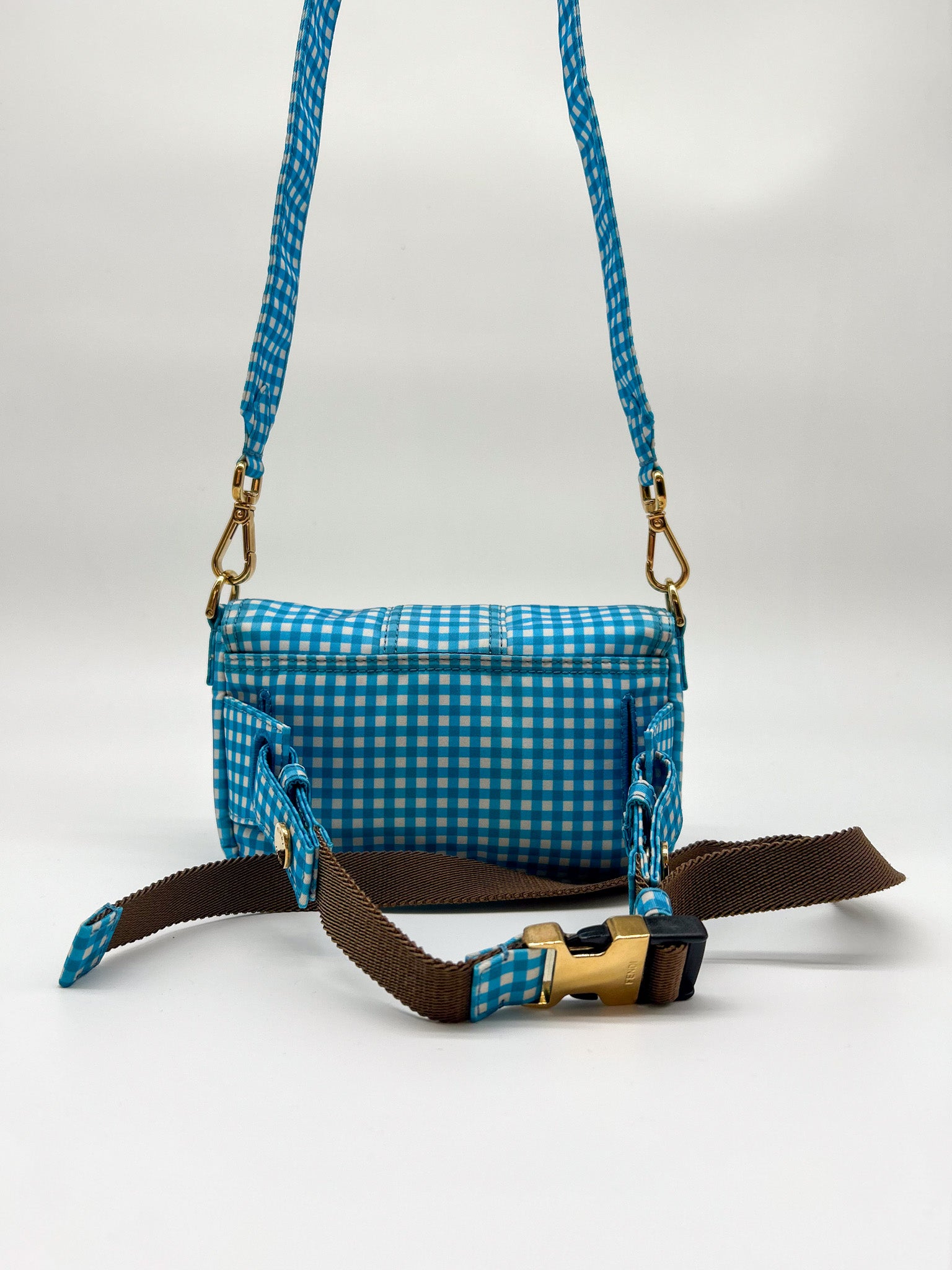 Fendi Gingham Nylon Mini Baguette Bag