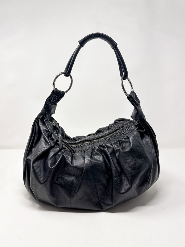 Miu Miu Ruched Leather Shoulder Hobo Bag