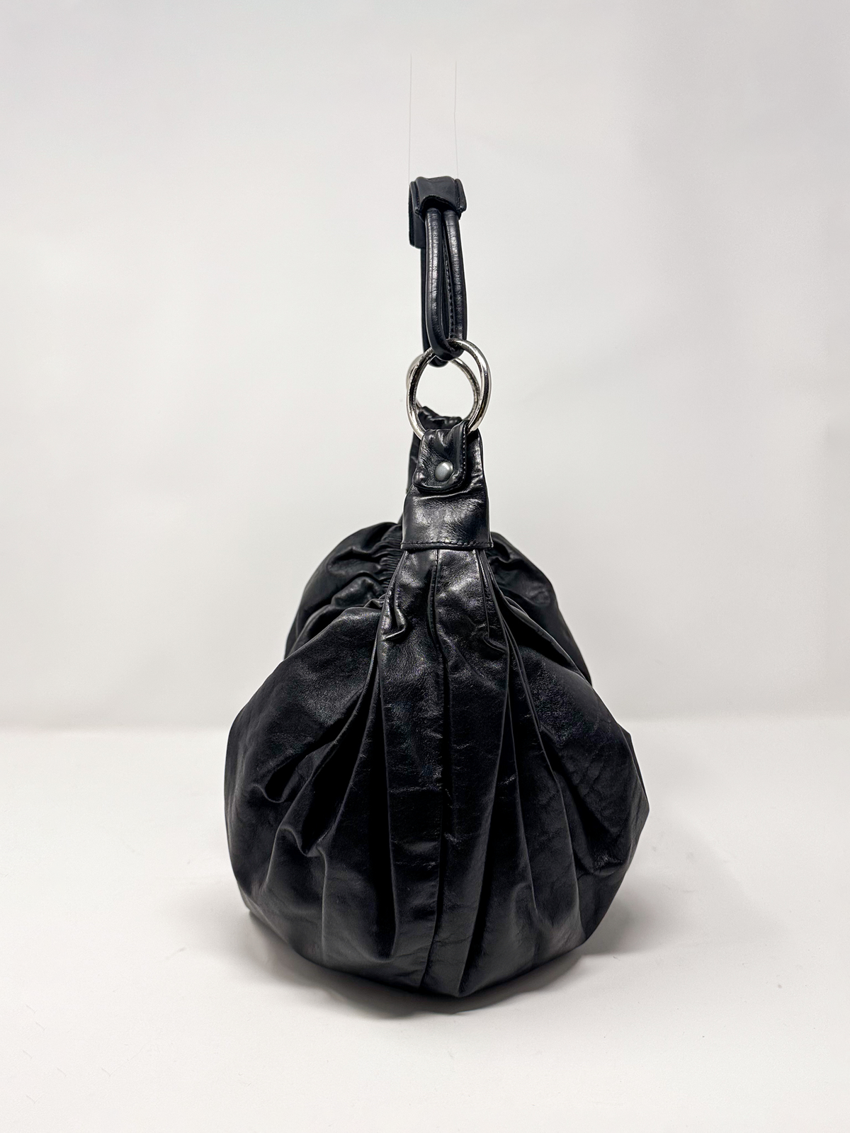 Miu Miu Ruched Leather Shoulder Hobo Bag