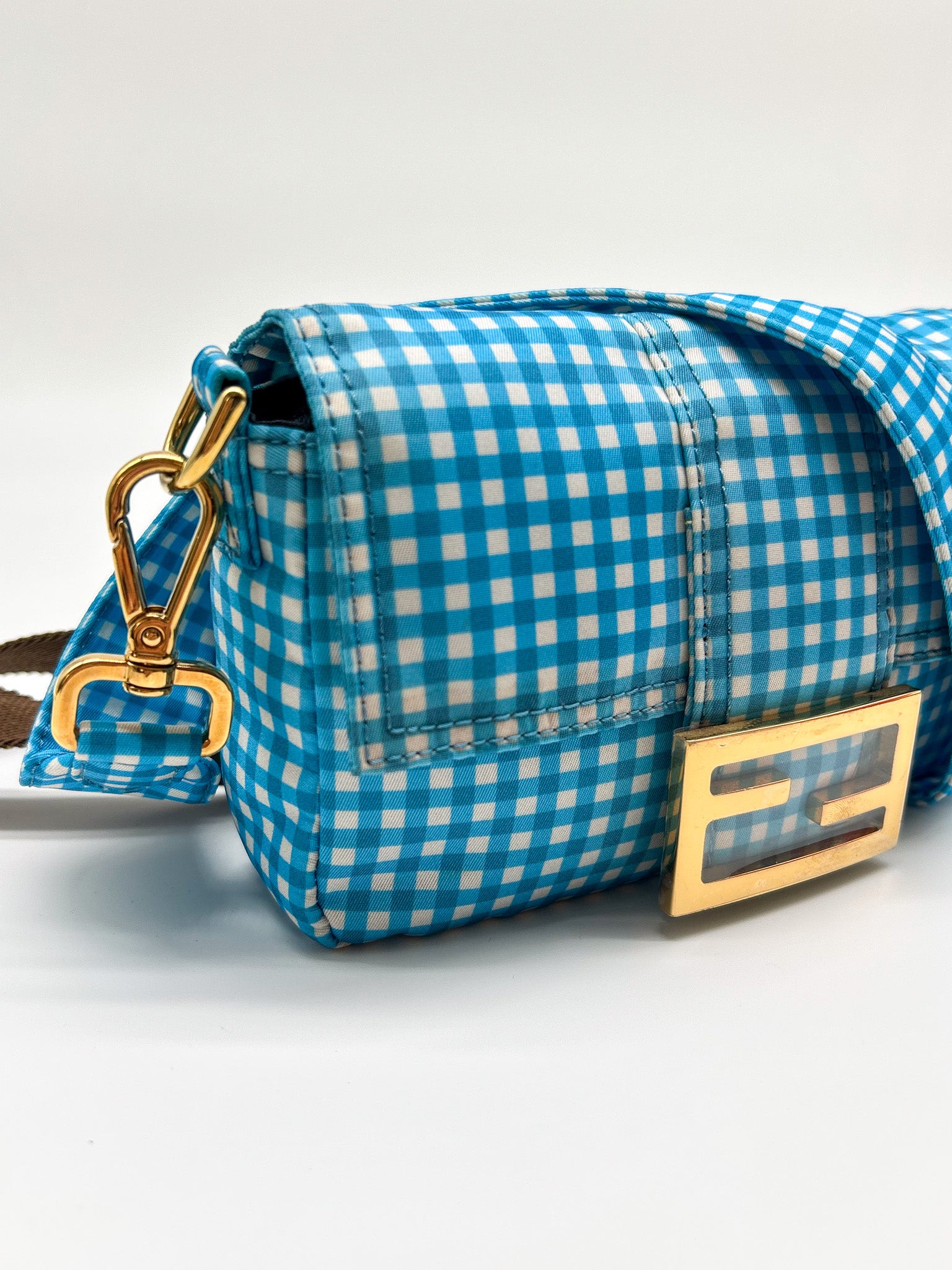 Fendi Gingham Nylon Mini Baguette Bag