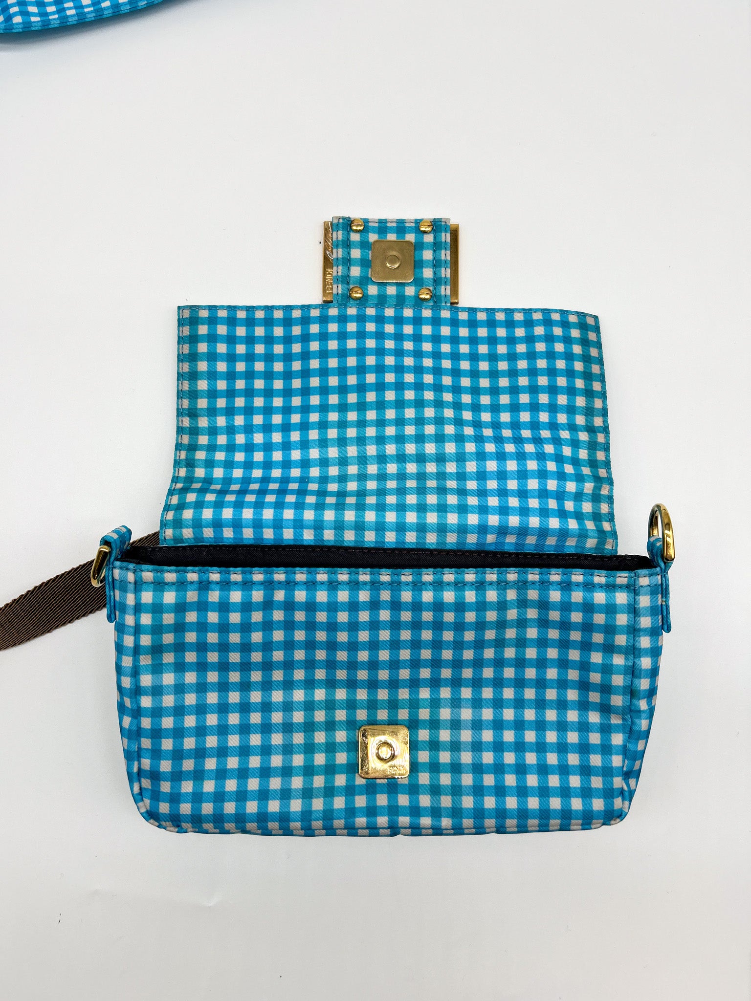 Fendi Gingham Nylon Mini Baguette Bag