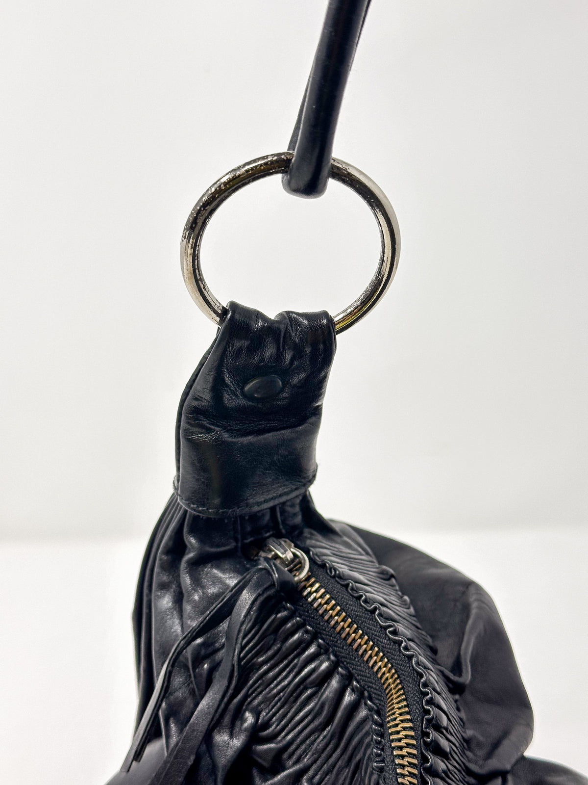 Miu Miu Ruched Leather Shoulder Hobo Bag