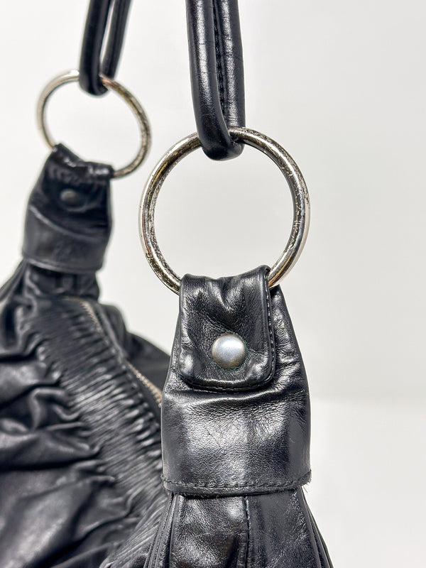 Miu Miu Ruched Leather Shoulder Hobo Bag