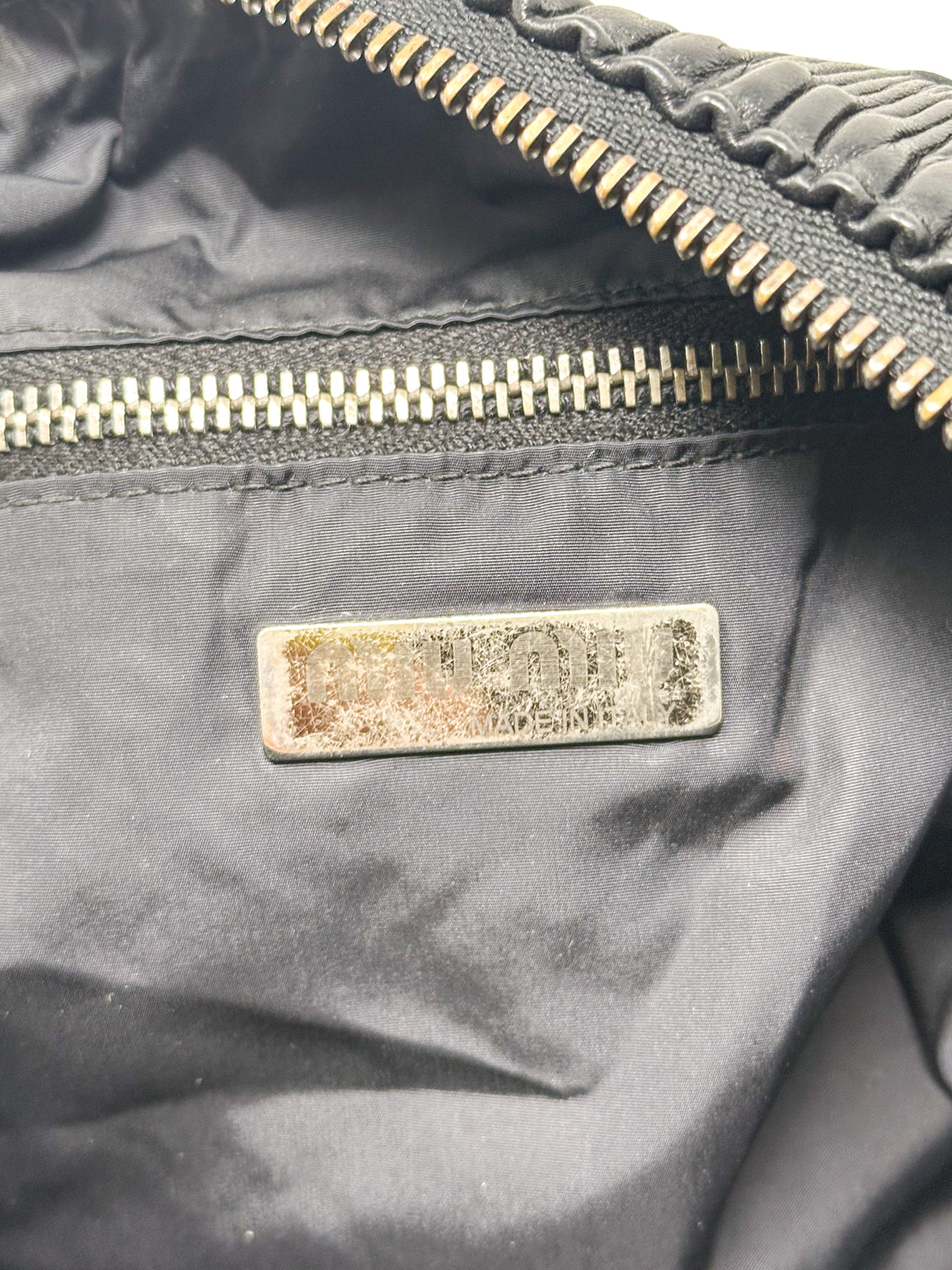 Miu Miu Ruched Leather Shoulder Hobo Bag