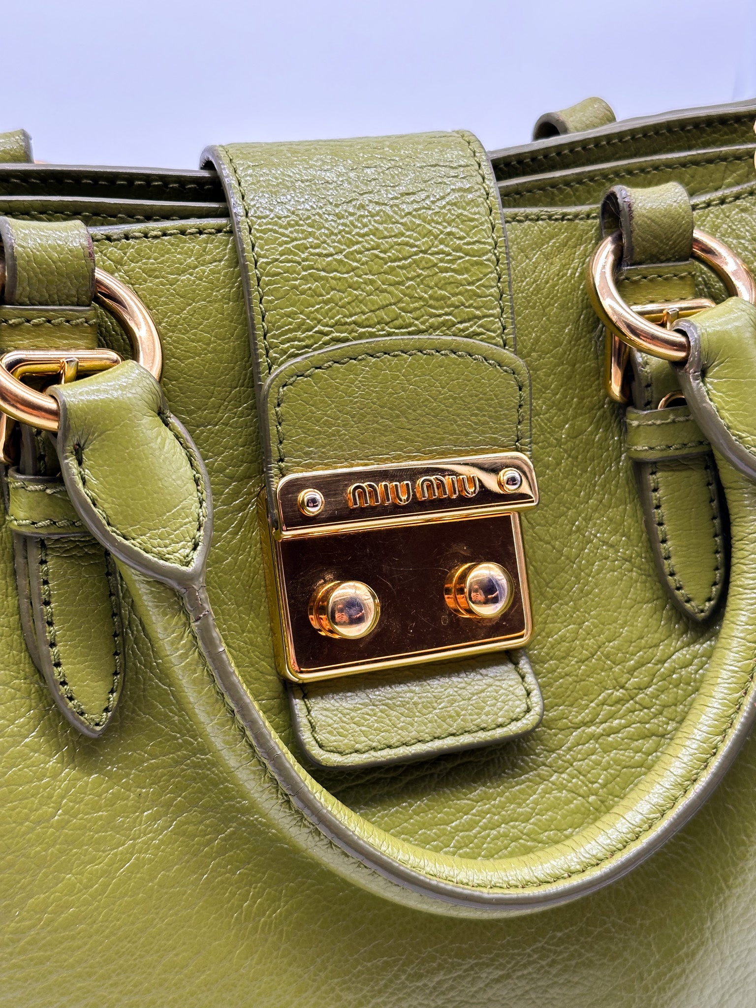 Miu Miu Green Madras Tote Handbag