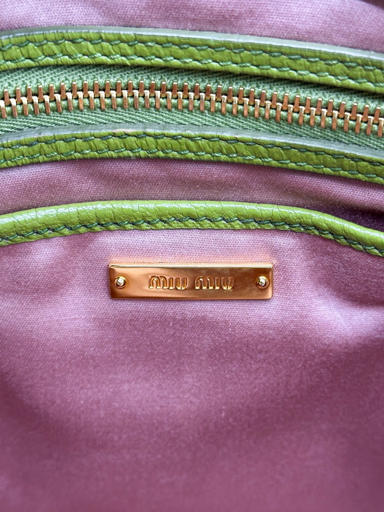 Miu Miu Green Madras Tote Handbag