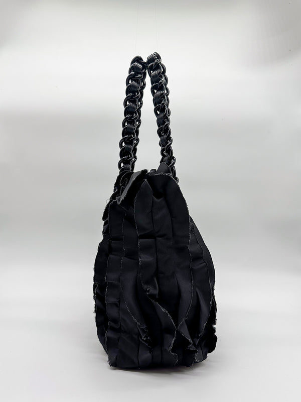 Prada Black Ruffled Tessuto Nylon Tote Bag