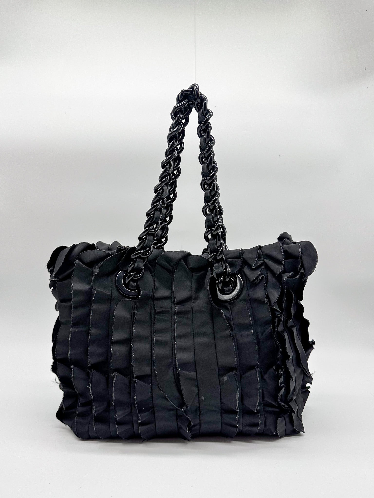 Prada Black Ruffled Tessuto Nylon Tote Bag