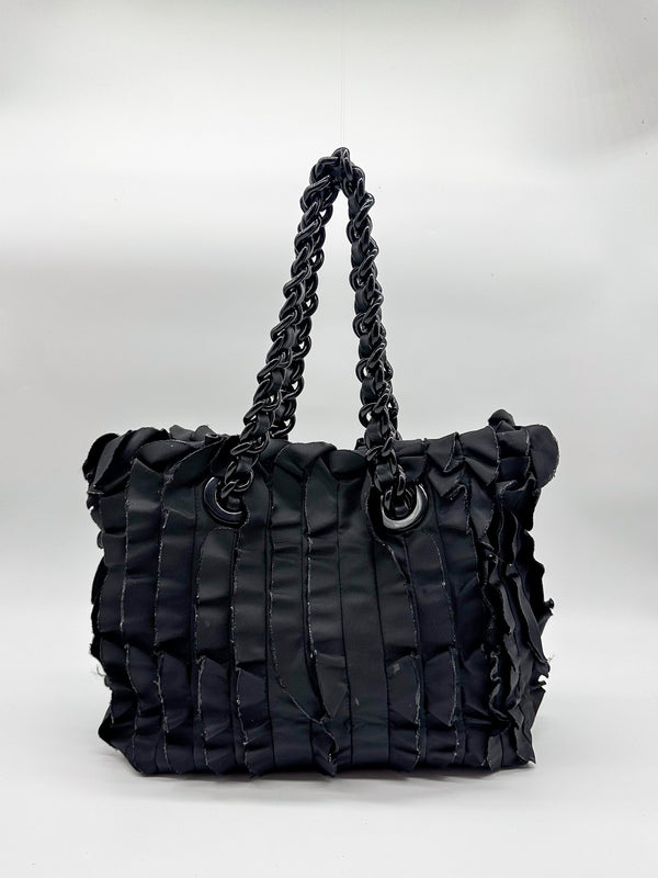 Prada Black Ruffled Tessuto Nylon Tote Bag