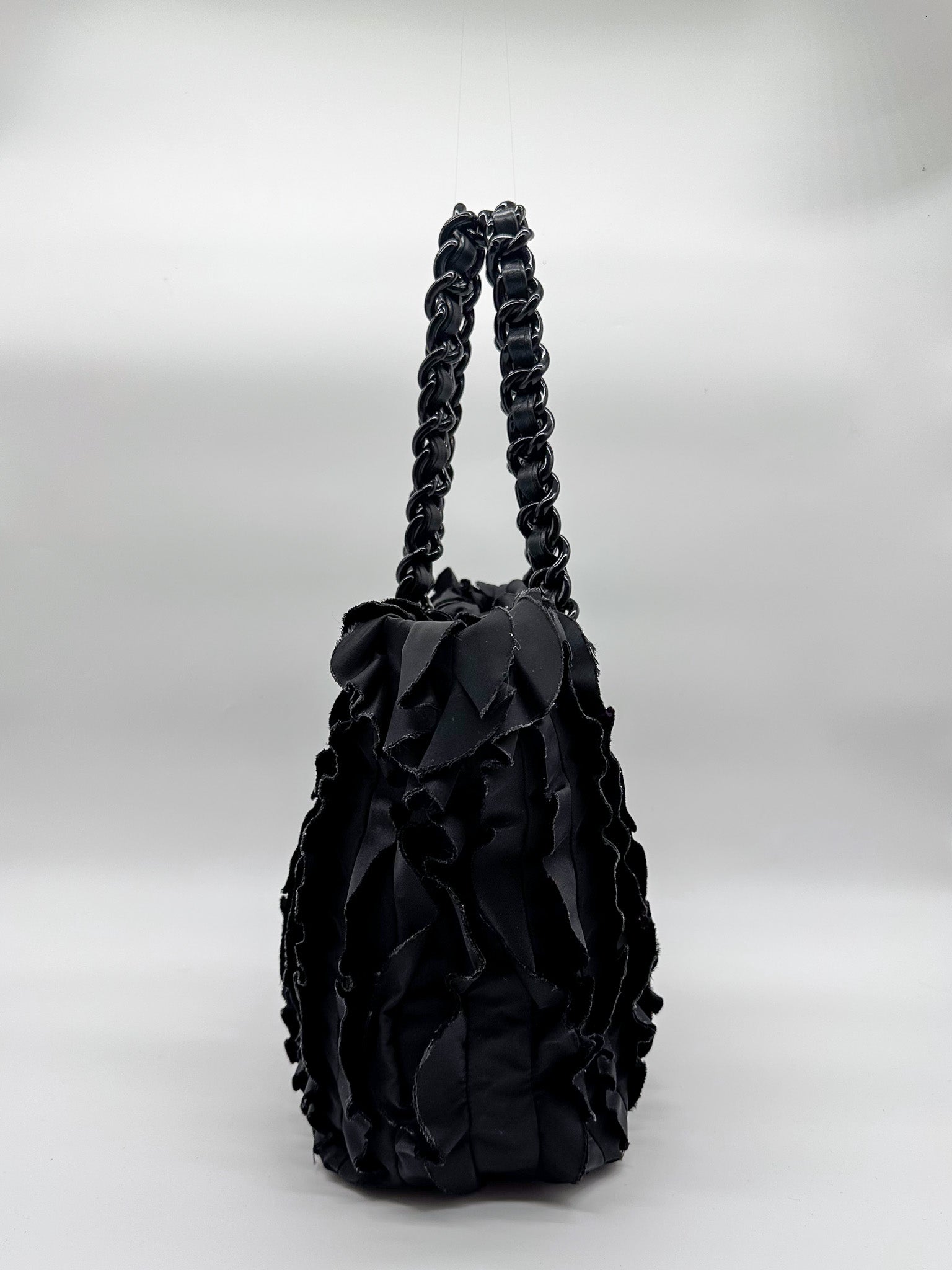 Prada Black Ruffled Tessuto Nylon Tote Bag