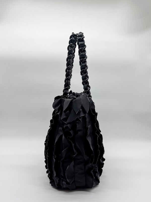 Prada Black Ruffled Tessuto Nylon Tote Bag