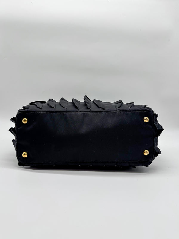 Prada Black Ruffled Tessuto Nylon Tote Bag