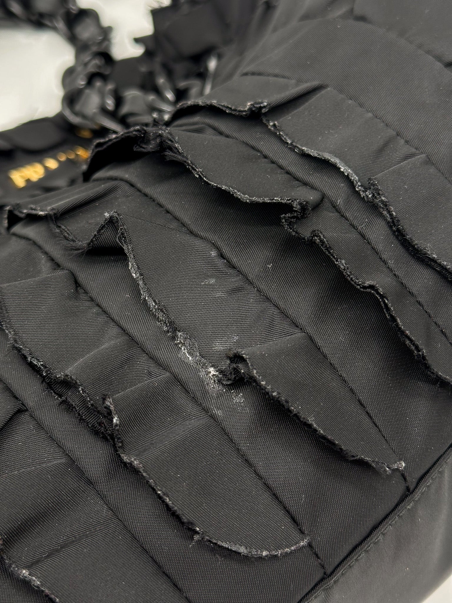 Prada Black Ruffled Tessuto Nylon Tote Bag