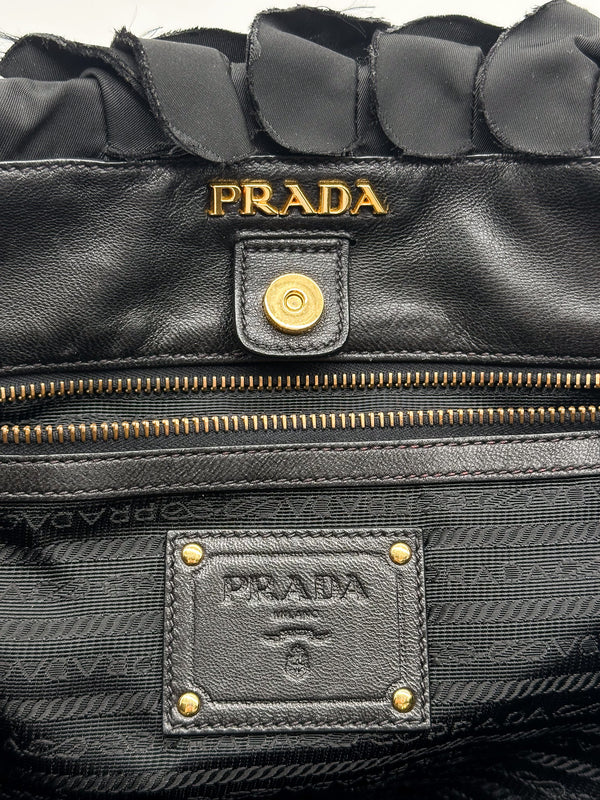 Prada Black Ruffled Tessuto Nylon Tote Bag